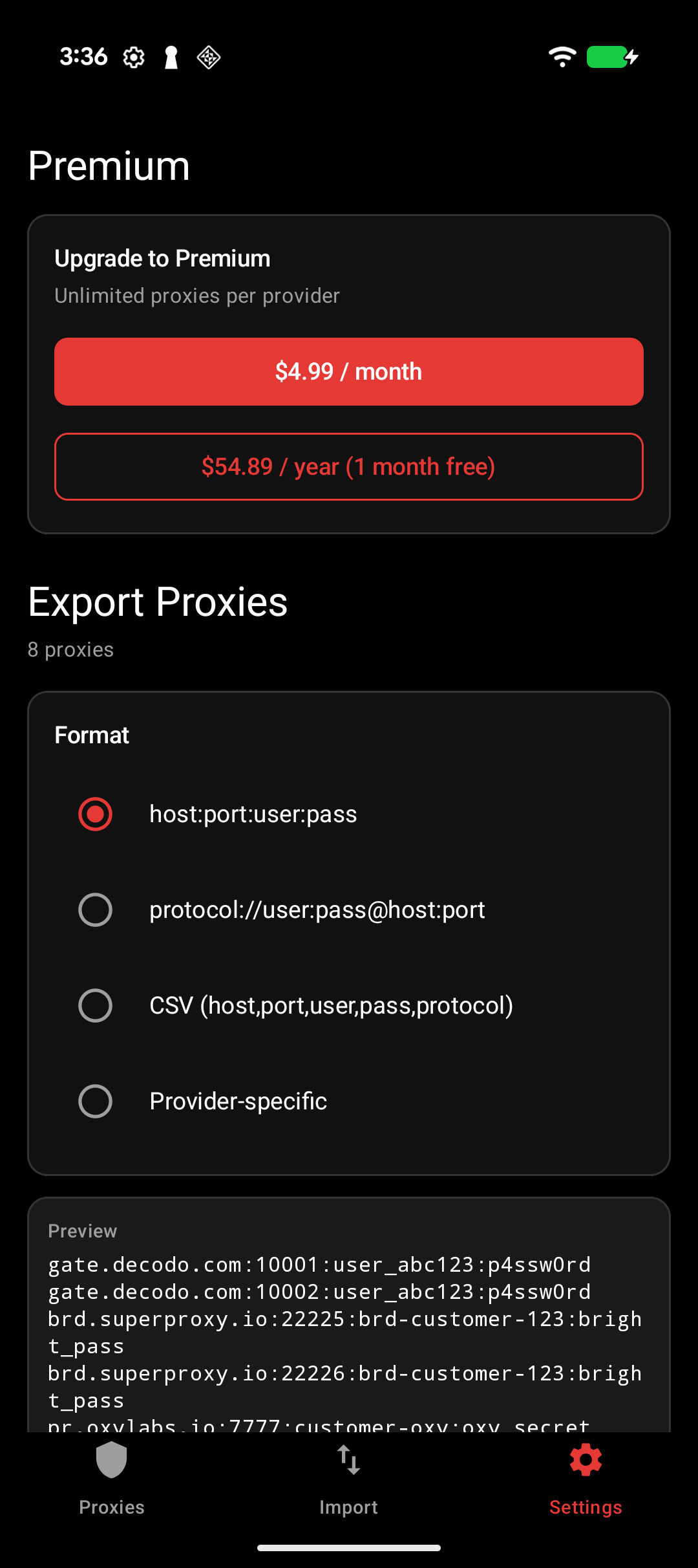ProxyGate Export & Premium